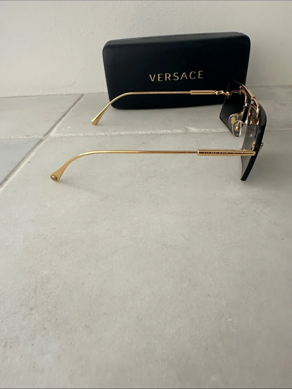 Versace Gold & Black Gradient Rimless Sunglasses